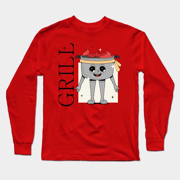 Hand Drawn Grill Funny Long Sleeve T-Shirt by Mako Design 